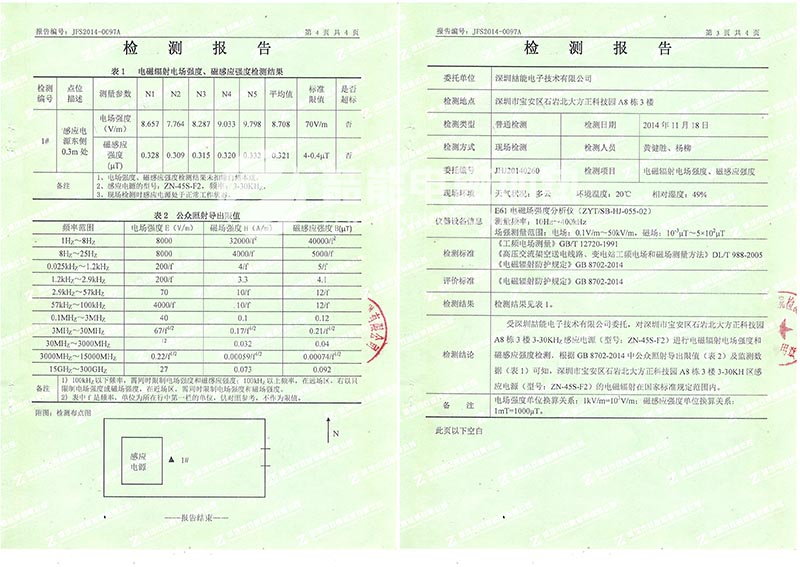 电磁加热磁场检测报告